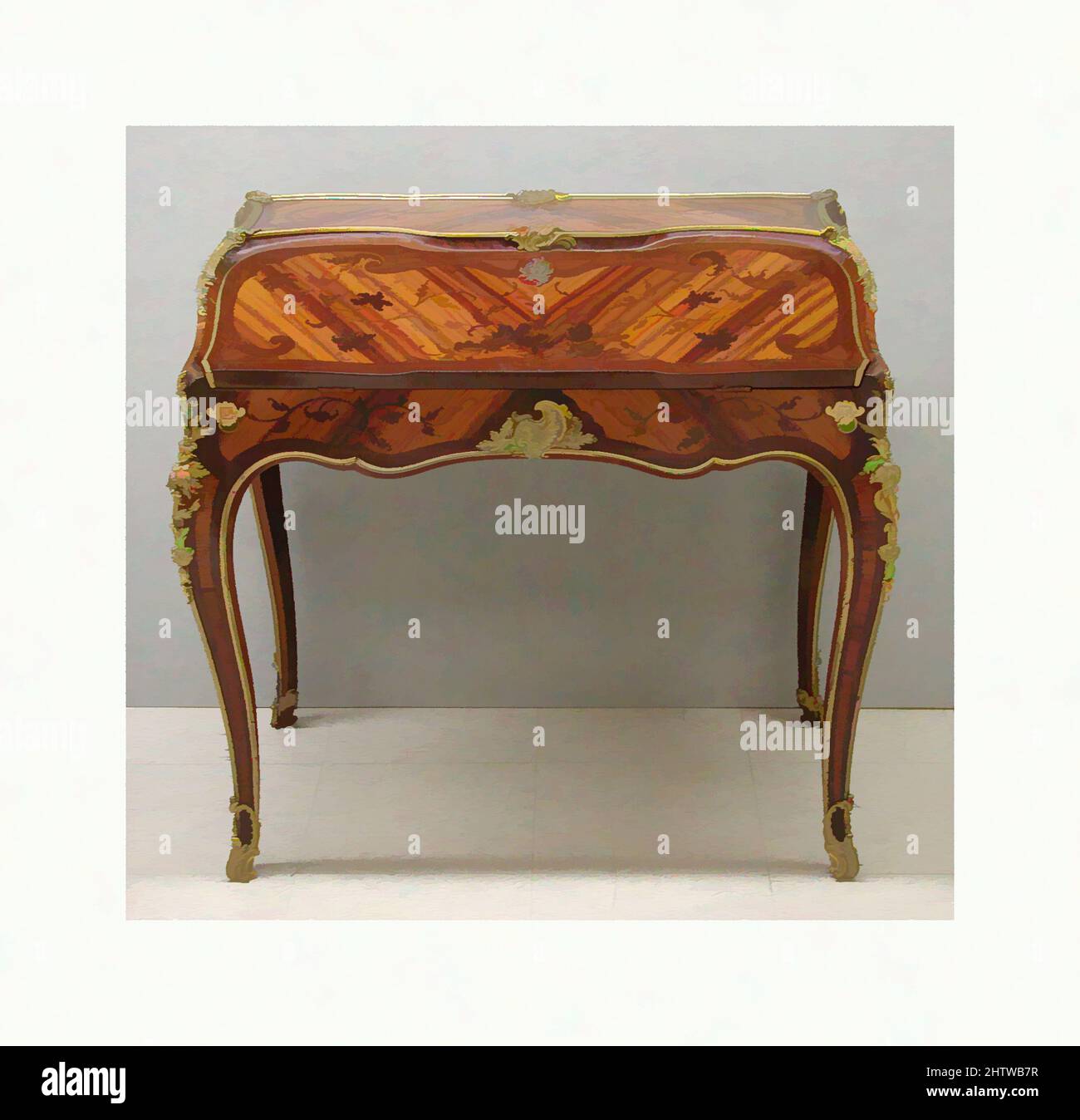 Art inspired by Slant-top desk (secrétaire en pente), ca. 1745–49, French, Oak veneered with bois satiné and end cut wood, leather, gilt bronze, Overall, at widest points: 31 3/8 x 34 1/2 x 19 3/4 in. (79.7 x 87.6 x 50.2 cm), Woodwork-Furniture, Classic works modernized by Artotop with a splash of modernity. Shapes, color and value, eye-catching visual impact on art. Emotions through freedom of artworks in a contemporary way. A timeless message pursuing a wildly creative new direction. Artists turning to the digital medium and creating the Artotop NFT Stock Photo