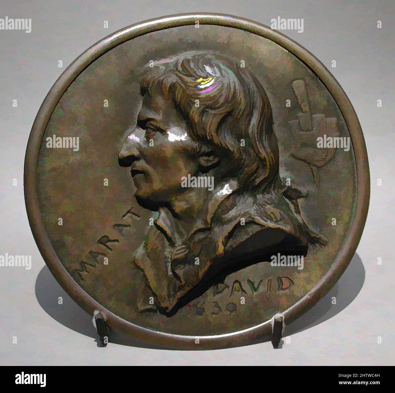 Art inspired by Marat, mid-19th century after a model of 1830, French, Bronze, Diameter (confirmed): 5 in. (12.7 cm), Medals and Plaquettes, Pierre-Jean David d’Angers was the most prolific and one of the most important French sculptors of the first half of the nineteenth century, Classic works modernized by Artotop with a splash of modernity. Shapes, color and value, eye-catching visual impact on art. Emotions through freedom of artworks in a contemporary way. A timeless message pursuing a wildly creative new direction. Artists turning to the digital medium and creating the Artotop NFT Stock Photo