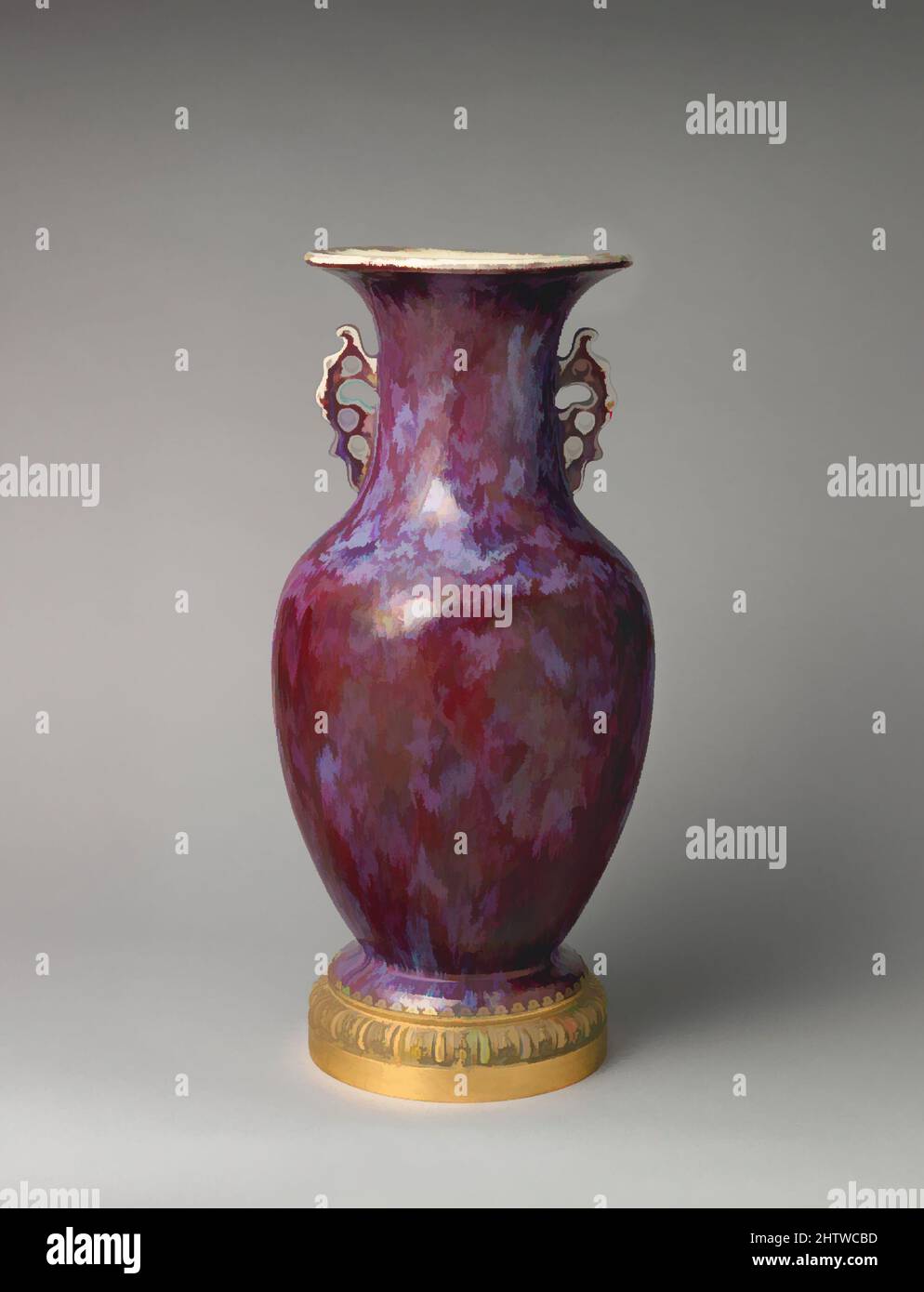 Art inspired by Vase, ca. 1891, French, Choisy-le-Roi, Porcelain, brass, confirmed: 20 11/16 × 9 3/4 × 9 3/4 in., 18 lb. (52.5 × 24.8 × 24.8 cm, 8.2 kg), Ceramics-Porcelain, Creating a marbled glaze required an extensive knowledge of chemical reactions and firing temperatures. Chaplet’, Classic works modernized by Artotop with a splash of modernity. Shapes, color and value, eye-catching visual impact on art. Emotions through freedom of artworks in a contemporary way. A timeless message pursuing a wildly creative new direction. Artists turning to the digital medium and creating the Artotop NFT Stock Photo