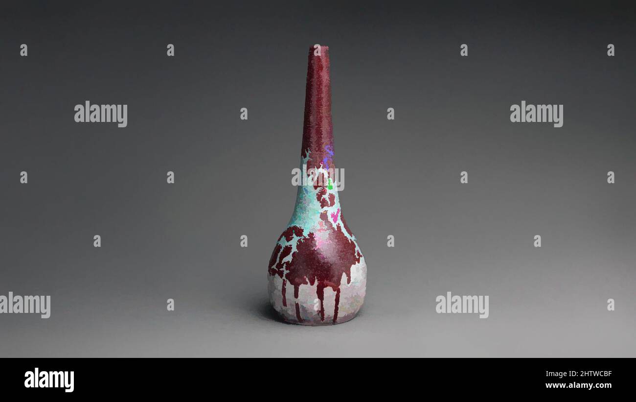 Art inspired by Bottle vase, ca. 1890, French, Choisy-le-Roi, Porcelain, confirmed: 16 15/16 × 7 1/2 × 7 1/2 in., 11 lb. (43 × 19.1 × 19.1 cm, 5 kg), Ceramics-Porcelain, This bottle vase is decorated with a flambé glaze, a mixture of deep copper red and turquoise blue. The technique, Classic works modernized by Artotop with a splash of modernity. Shapes, color and value, eye-catching visual impact on art. Emotions through freedom of artworks in a contemporary way. A timeless message pursuing a wildly creative new direction. Artists turning to the digital medium and creating the Artotop NFT Stock Photo