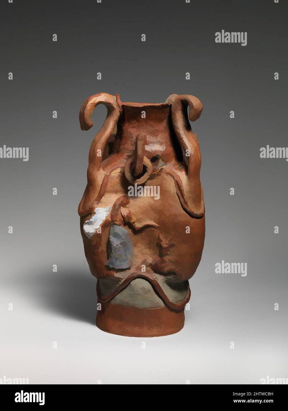 Art inspired by Vessel with Women and Goats, ca. 1887–89, French, Paris, Stoneware, Overall (confirmed, irregular diameter): 7 7/8 × 4 5/8 × 4 3/8 in., 2.2 lb. (20 × 11.7 × 11.1 cm, 1 kg), Ceramics-Pottery, Gauguin made about one hundred ceramic vessels (about sixty survive) in which, Classic works modernized by Artotop with a splash of modernity. Shapes, color and value, eye-catching visual impact on art. Emotions through freedom of artworks in a contemporary way. A timeless message pursuing a wildly creative new direction. Artists turning to the digital medium and creating the Artotop NFT Stock Photo