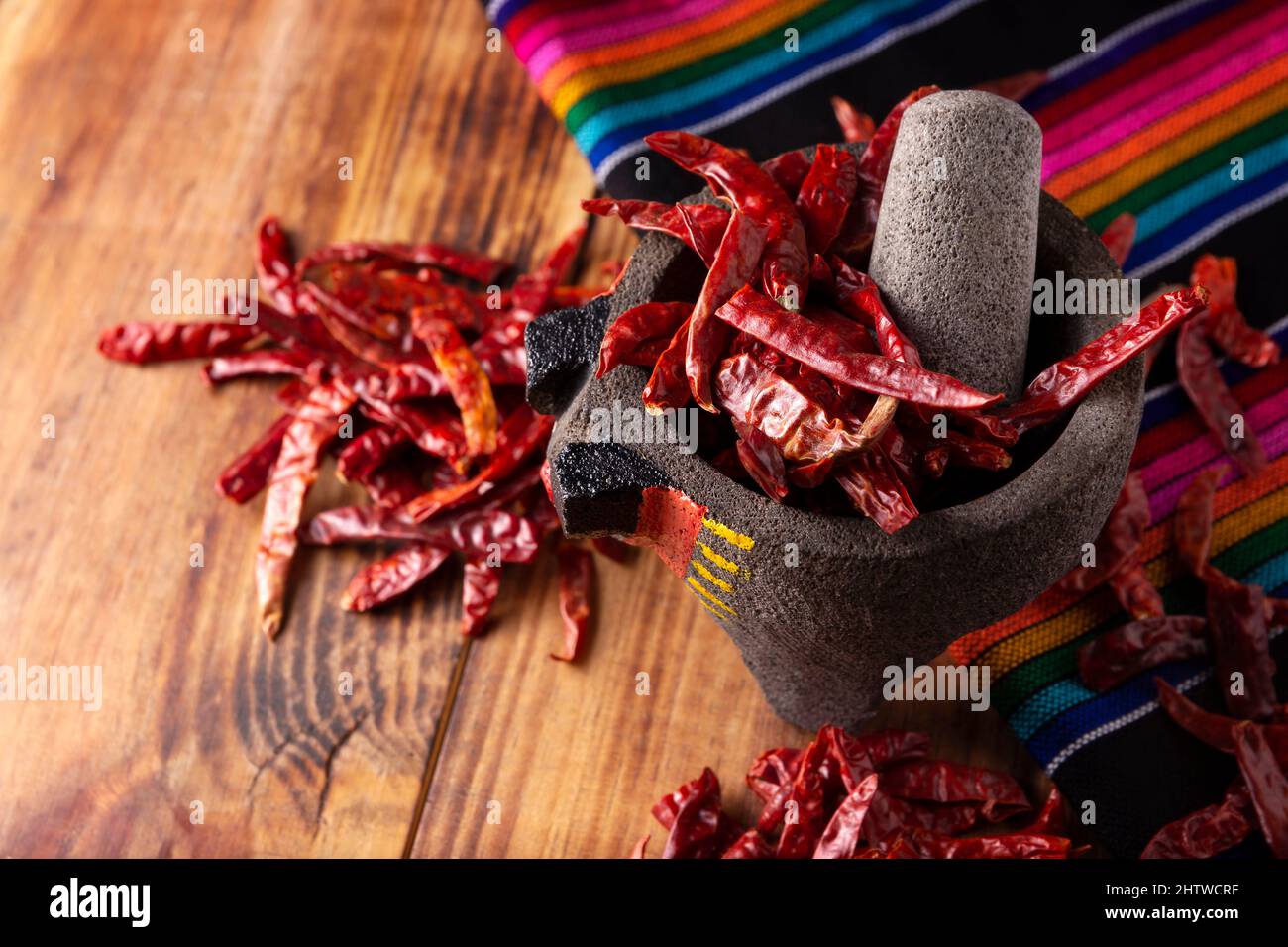 Chile de Arbol. This potent Mexican chili can be used fresh, powdered or dried for salsa preparation and a variety of Mexican dishes. Stock Photo