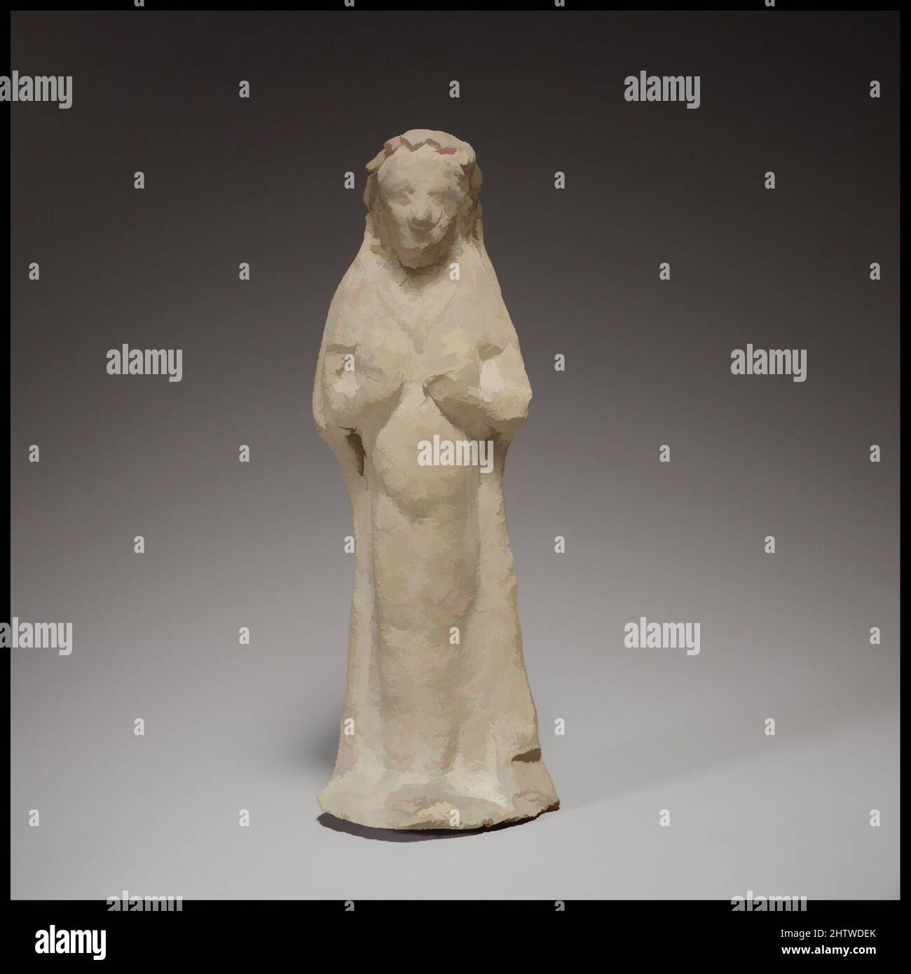 Art inspired by Terracotta statuette of a woman, Cypro-Archaic II, ca. 600–480 B.C., Cypriot, Terracotta; mold-made, H. 5 3/4 in. (14.6 cm), Terracottas, The figure represents a votary, or worshipper. Of particular interest is her jewelry, including ear caps and two necklaces, Classic works modernized by Artotop with a splash of modernity. Shapes, color and value, eye-catching visual impact on art. Emotions through freedom of artworks in a contemporary way. A timeless message pursuing a wildly creative new direction. Artists turning to the digital medium and creating the Artotop NFT Stock Photo