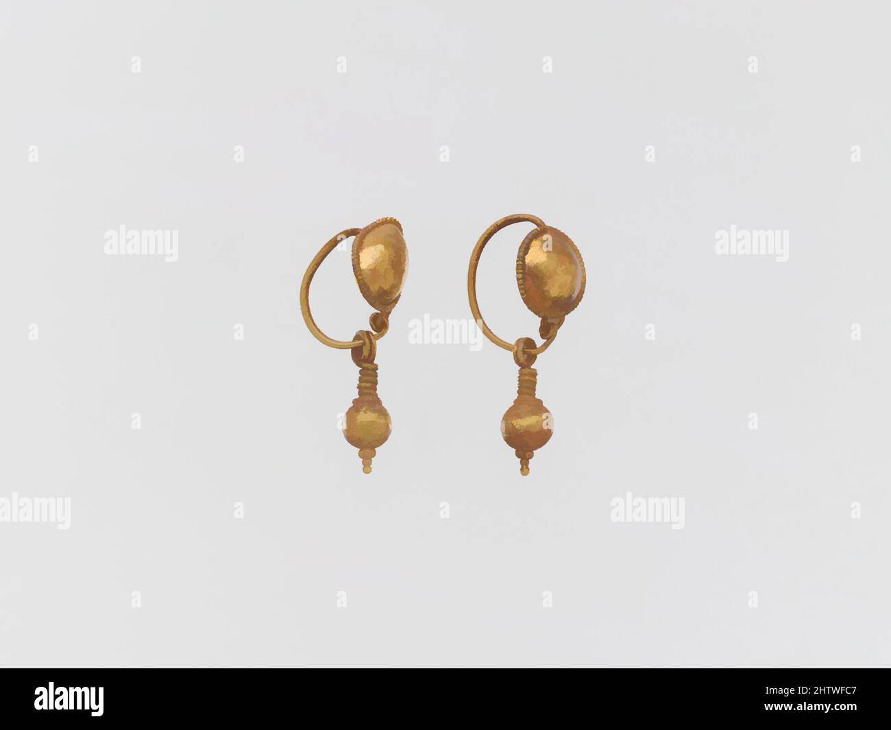 Art inspired by Earring with pendant, Gold, Other: 5/16 x 3/8 x 7/8 in. (0.8 x 1 x 2.3 cm), Gold and Silver, Classic works modernized by Artotop with a splash of modernity. Shapes, color and value, eye-catching visual impact on art. Emotions through freedom of artworks in a contemporary way. A timeless message pursuing a wildly creative new direction. Artists turning to the digital medium and creating the Artotop NFT Stock Photo