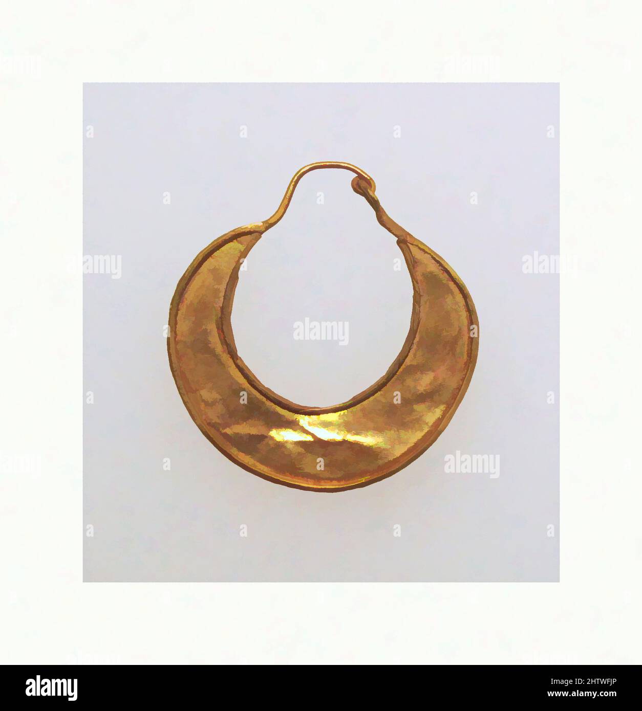 Art inspired by Earring, crescent-shaped, Gold, Other: 7/8 × 15/16 × 1/8 in. (2.3 × 2.4 × 0.3 cm), Gold and Silver, Classic works modernized by Artotop with a splash of modernity. Shapes, color and value, eye-catching visual impact on art. Emotions through freedom of artworks in a contemporary way. A timeless message pursuing a wildly creative new direction. Artists turning to the digital medium and creating the Artotop NFT Stock Photo