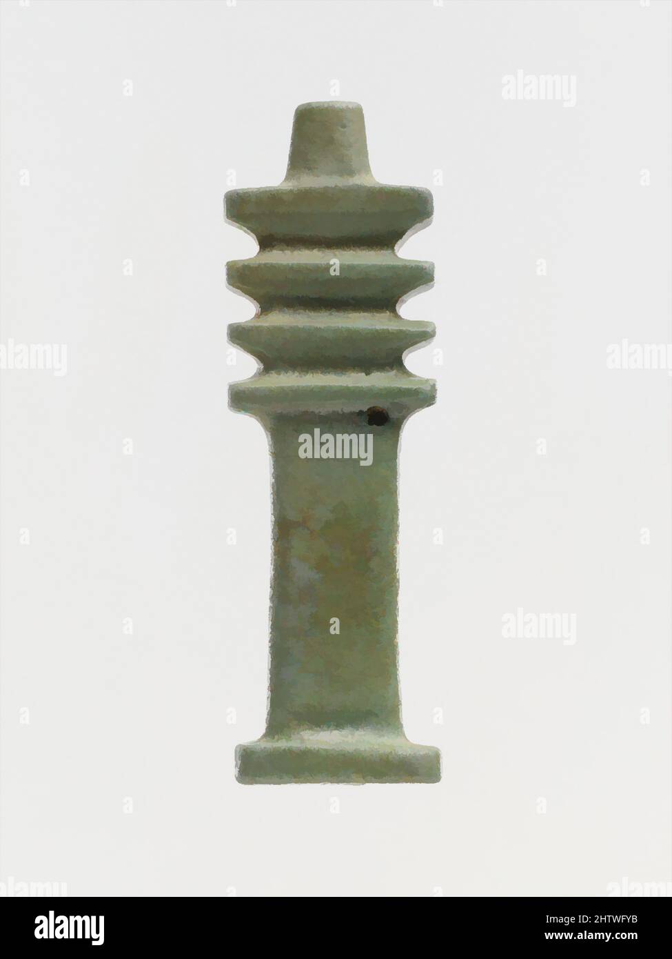 Art inspired by Faience djed-pillar amulet, Late Dynastic–Hellenistic, 664–30 B.C., Egyptian, Clay, glazed, H.: 1 3/4 in. (4.5 cm), Gold and Silver, Symbolic objects used for amulets include a menat-pendant, the djed-sign, and a papyrus capital, all common in Egyptian architecture. A, Classic works modernized by Artotop with a splash of modernity. Shapes, color and value, eye-catching visual impact on art. Emotions through freedom of artworks in a contemporary way. A timeless message pursuing a wildly creative new direction. Artists turning to the digital medium and creating the Artotop NFT Stock Photo
