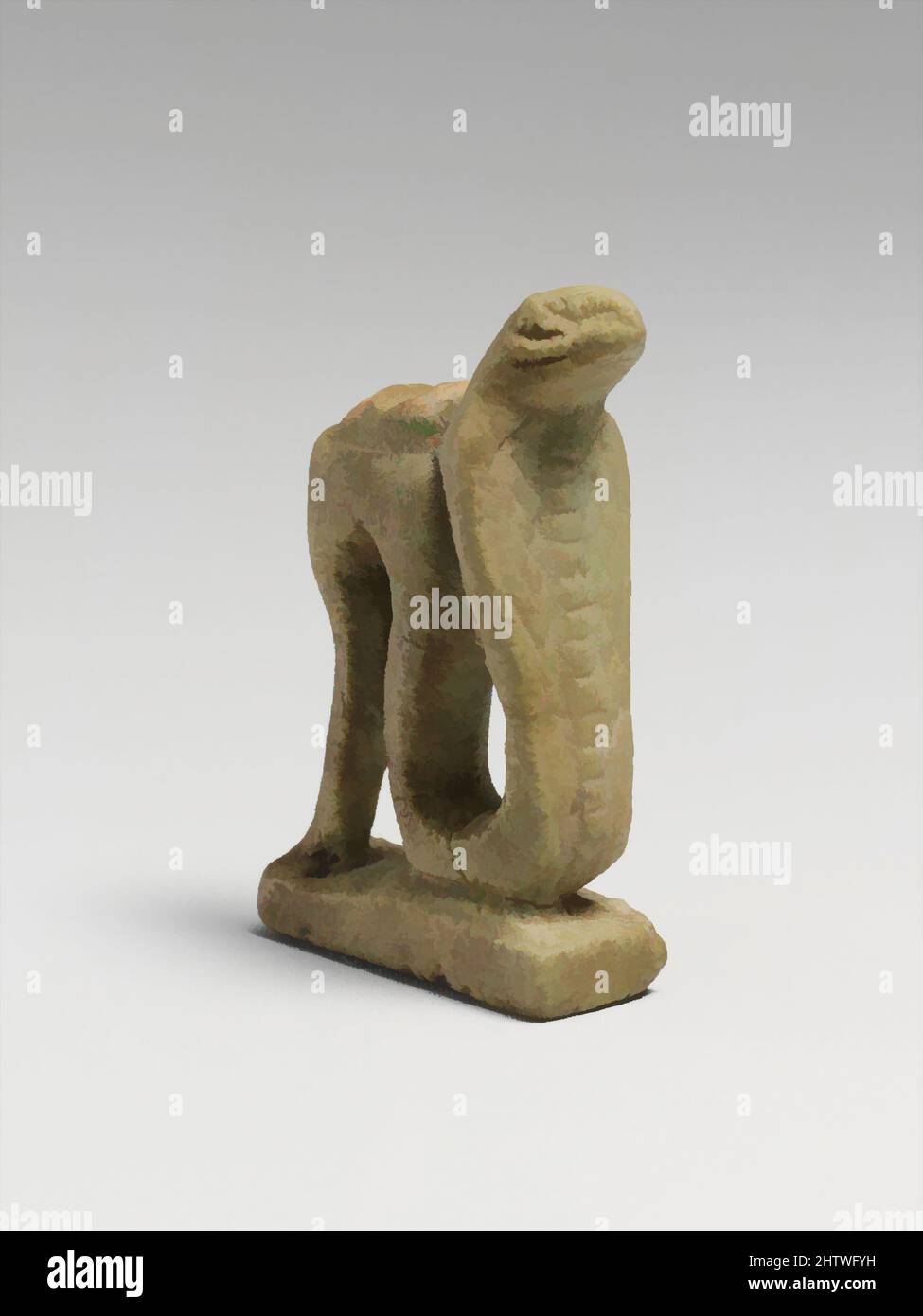 Art inspired by Faience snake amulet, Late Dynastic–Hellenistic, 664–30 B.C., Egyptian, Clay, glazed, H.: 1 3/16 in. (3 cm), Gold and Silver, Amulets representing animals were attributed to a deity: a hawk for Ra, the Sun God, a lion for Sakhmi, the War Goddess, a ram for Khnum and a, Classic works modernized by Artotop with a splash of modernity. Shapes, color and value, eye-catching visual impact on art. Emotions through freedom of artworks in a contemporary way. A timeless message pursuing a wildly creative new direction. Artists turning to the digital medium and creating the Artotop NFT Stock Photo