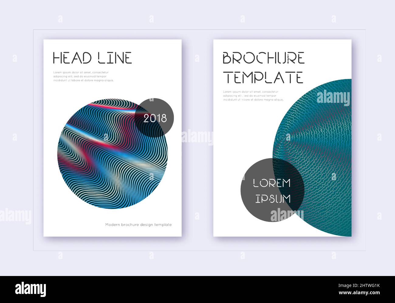 Trendy cover design template set. Red white blue abstract lines on dark