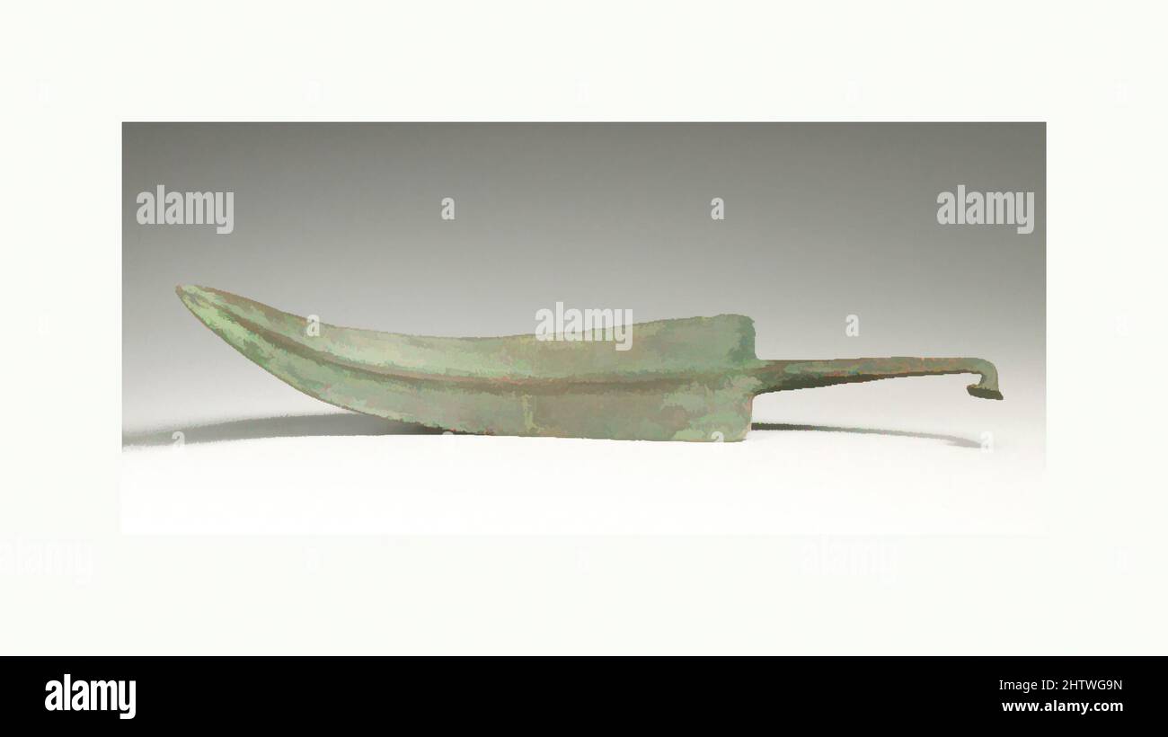Art inspired by Bronze spearhead, Early Cypriot III, ca. 2000–1900 B.C., Cypriot, Bronze, length 11 1/2 in. (29.2 cm), Bronzes, Although there are no indications that the Early Bronze Age was a period of conflict on the island, spearheads are often found in tombs. They may have been, Classic works modernized by Artotop with a splash of modernity. Shapes, color and value, eye-catching visual impact on art. Emotions through freedom of artworks in a contemporary way. A timeless message pursuing a wildly creative new direction. Artists turning to the digital medium and creating the Artotop NFT Stock Photo