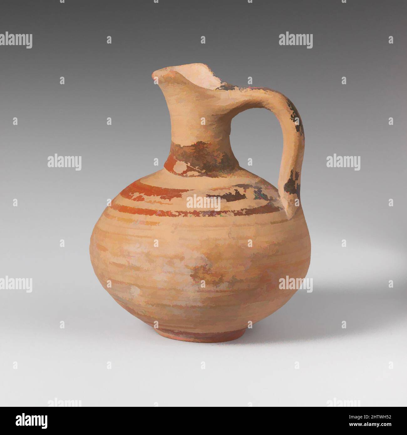 Art inspired by Terracotta jug, Late Bronze Age, ca. 1600–1050 B.C., Mycenaean, Terracotta, 2 3/4 in. (7 cm.), Vases, With conventional designs, Classic works modernized by Artotop with a splash of modernity. Shapes, color and value, eye-catching visual impact on art. Emotions through freedom of artworks in a contemporary way. A timeless message pursuing a wildly creative new direction. Artists turning to the digital medium and creating the Artotop NFT Stock Photo
