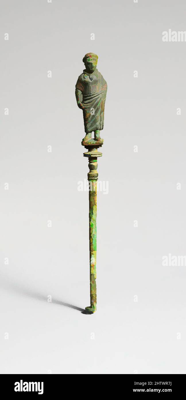 Art inspired by Bronze perfume dipper, Late Classical or Hellenistic, 4th–3rd century BC., Etruscan, Bronze, Other: 10 1/2 in. (26.7 cm), Bronzes, The pin is surmounted by a statuette of a woman, Classic works modernized by Artotop with a splash of modernity. Shapes, color and value, eye-catching visual impact on art. Emotions through freedom of artworks in a contemporary way. A timeless message pursuing a wildly creative new direction. Artists turning to the digital medium and creating the Artotop NFT Stock Photo