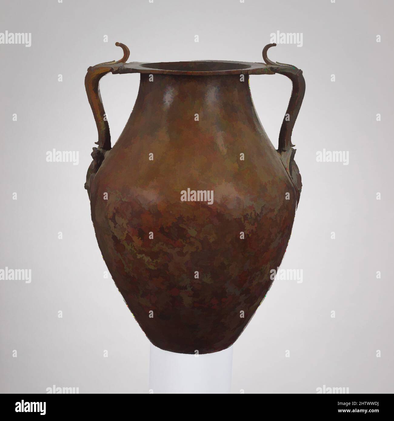 Art inspired by Bronze jar with two handles, Imperial, 1st century A.D., Roman, Bronze, H. 16 1/16 in. (40.3 cm), Bronzes, The handles have been restored, possibly in antiquity, Classic works modernized by Artotop with a splash of modernity. Shapes, color and value, eye-catching visual impact on art. Emotions through freedom of artworks in a contemporary way. A timeless message pursuing a wildly creative new direction. Artists turning to the digital medium and creating the Artotop NFT Stock Photo