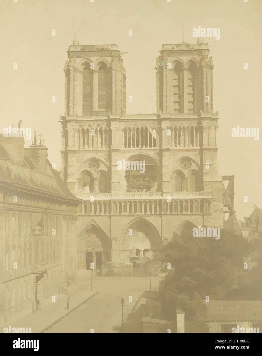 Art inspired by Notre Dame, Paris, 1850s, Albumen silver print, Photographs, Louis-Auguste Bisson (French, 1814–1876), Auguste-Rosalie Bisson (French, 1826–1900, Classic works modernized by Artotop with a splash of modernity. Shapes, color and value, eye-catching visual impact on art. Emotions through freedom of artworks in a contemporary way. A timeless message pursuing a wildly creative new direction. Artists turning to the digital medium and creating the Artotop NFT Stock Photo