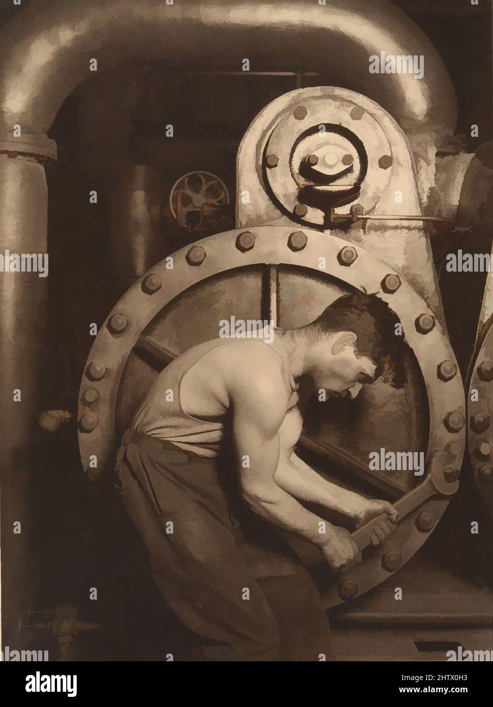 Art inspired by Steamfitter, 1910s, Gelatin silver print, Image: 34.5 × 24.7 cm (13 9/16 × 9 3/4 in.), Photographs, Lewis Hine (American, 1874–1940, Classic works modernized by Artotop with a splash of modernity. Shapes, color and value, eye-catching visual impact on art. Emotions through freedom of artworks in a contemporary way. A timeless message pursuing a wildly creative new direction. Artists turning to the digital medium and creating the Artotop NFT Stock Photo