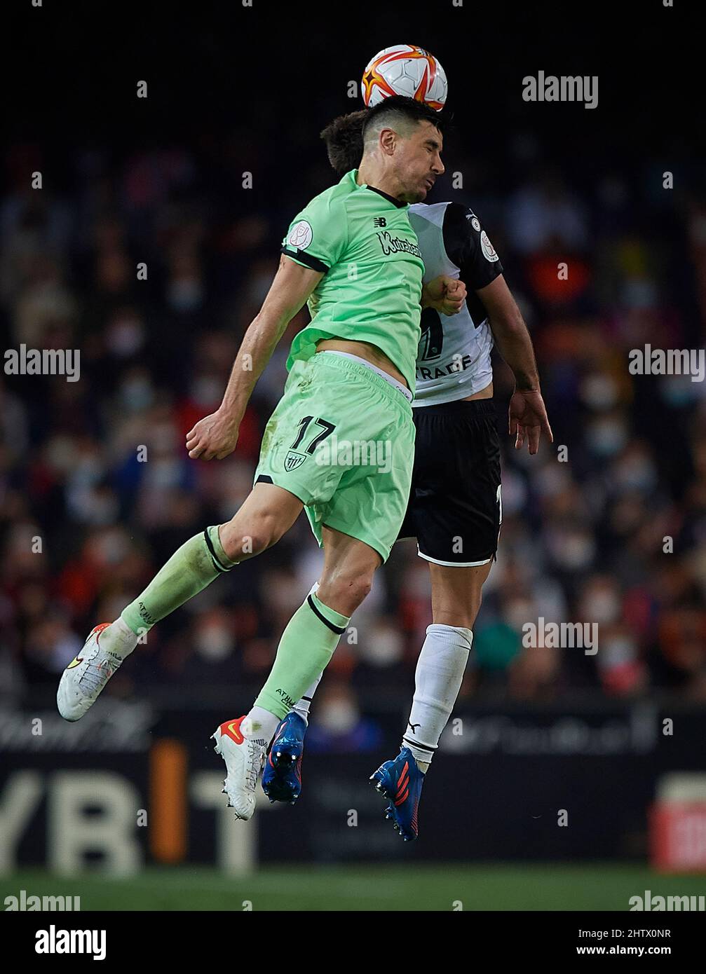 Valencia, Spain. 2nd Mar, 2022. Valencia's Gabriel Paulista vies with Athletic Bilbao's Yuri Berchiche during the King Cup semifinal second leg match between Valencia and Athletic Bilbao in Valencia, Spain, March 2, 2022. Credit: Str/Xinhua/Alamy Live News Stock Photo