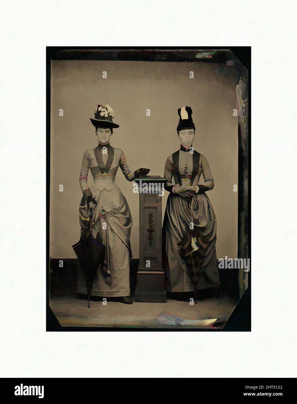 Art inspired by Two Women, ca. 1870, Tintype, 8.9 x 6.4 cm (3 1/2 x 2 1/2 in.), Photographs, Unknown (American, Classic works modernized by Artotop with a splash of modernity. Shapes, color and value, eye-catching visual impact on art. Emotions through freedom of artworks in a contemporary way. A timeless message pursuing a wildly creative new direction. Artists turning to the digital medium and creating the Artotop NFT Stock Photo