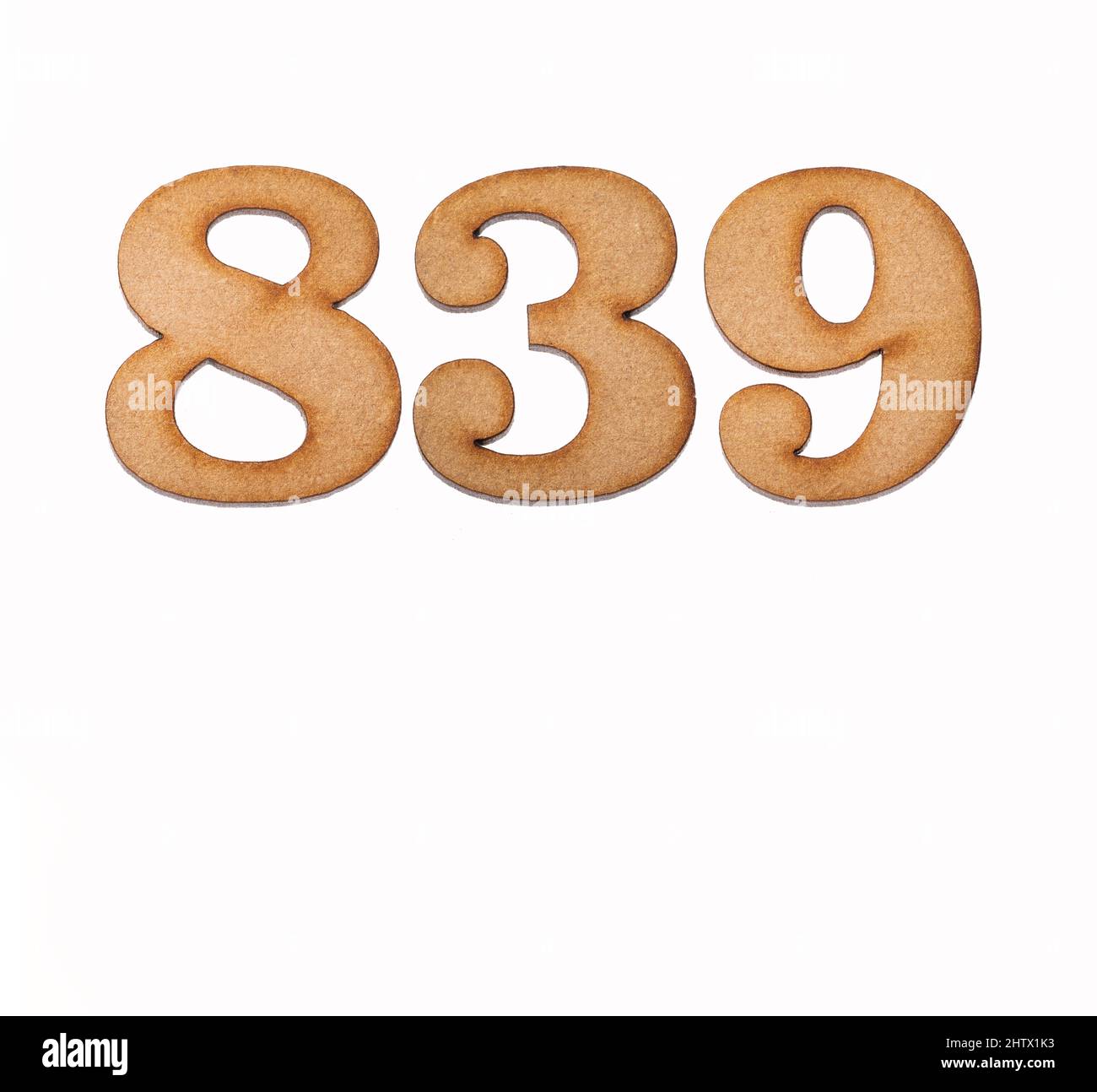 Number 839 in wood, isolated on white background Stock Photo - Alamy
