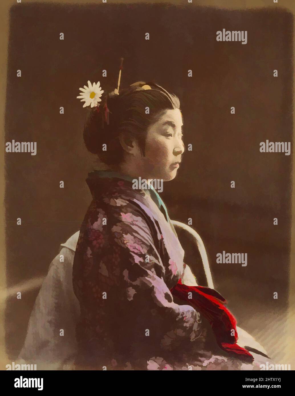 Art inspired by Tea House waitress, 1870s, Albumen silver print from glass negative, 25.1 x 20.2 cm (9 7/8 x 7 15/16 in.), Photographs, Suzuki Shin'ichi (Japanese, 1835–1919, Classic works modernized by Artotop with a splash of modernity. Shapes, color and value, eye-catching visual impact on art. Emotions through freedom of artworks in a contemporary way. A timeless message pursuing a wildly creative new direction. Artists turning to the digital medium and creating the Artotop NFT Stock Photo
