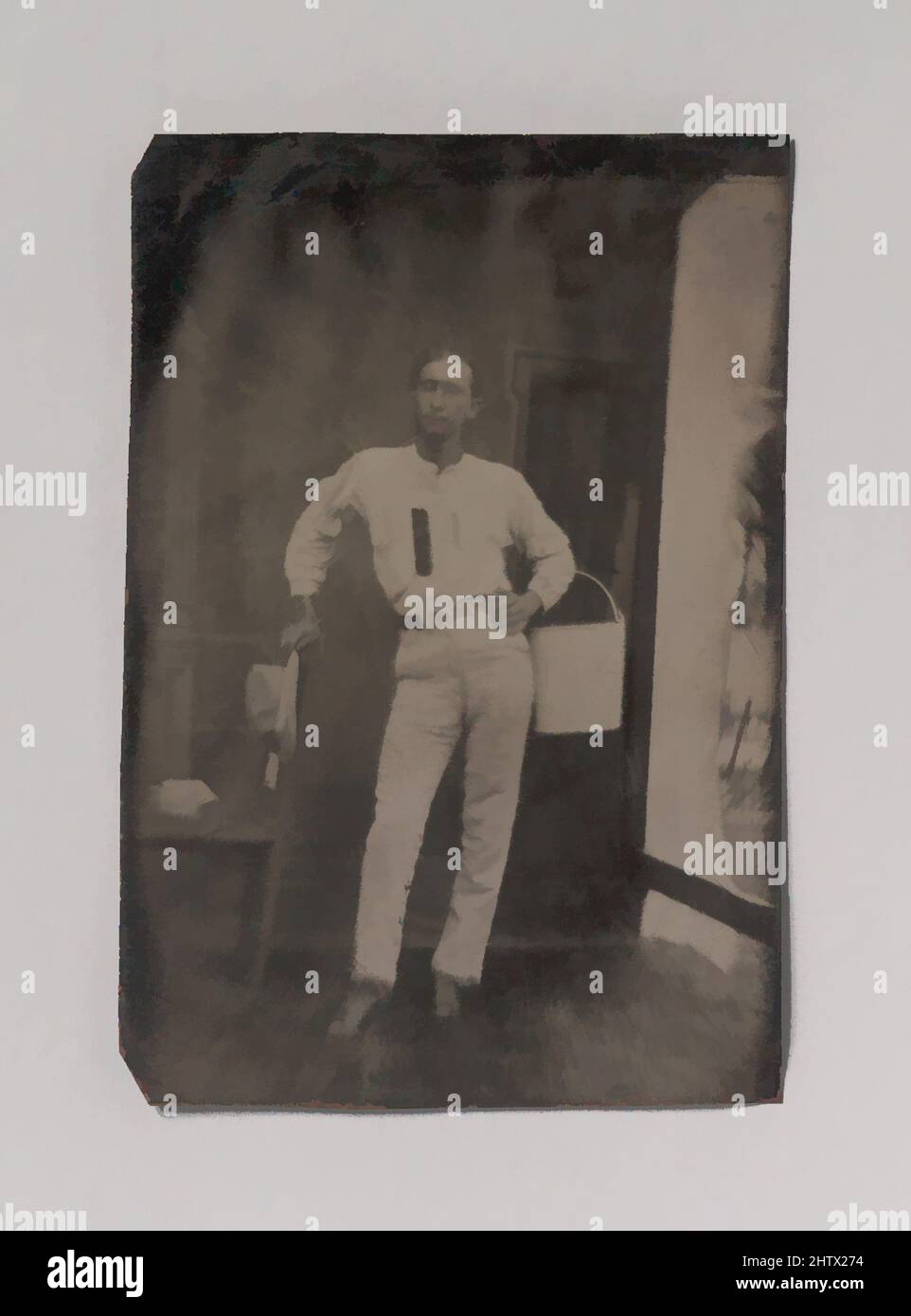 Art inspired by Man with a Bucket on his Arm, 1880s–90s, Tintype, Image: 8.5 x 6 cm (3 3/8 x 2 3/8 in.), Photographs, Unknown (American, Classic works modernized by Artotop with a splash of modernity. Shapes, color and value, eye-catching visual impact on art. Emotions through freedom of artworks in a contemporary way. A timeless message pursuing a wildly creative new direction. Artists turning to the digital medium and creating the Artotop NFT Stock Photo