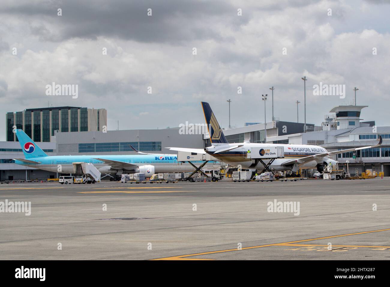 Aircraft on the apron at Auckland Airport, New Zealand on Monday