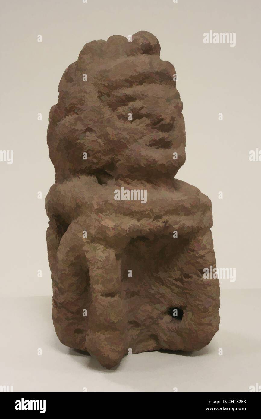 Art inspired by Seated Male Figure, 15th–early 16th century, Mexico, Mesoamerica, Aztec, Stone, pigment, Overall: 7 1/2 x 3 1/2 x 4 1/4 in. (19.05 x 8.89 x 10.8 cm), Stone-Sculpture, Classic works modernized by Artotop with a splash of modernity. Shapes, color and value, eye-catching visual impact on art. Emotions through freedom of artworks in a contemporary way. A timeless message pursuing a wildly creative new direction. Artists turning to the digital medium and creating the Artotop NFT Stock Photo