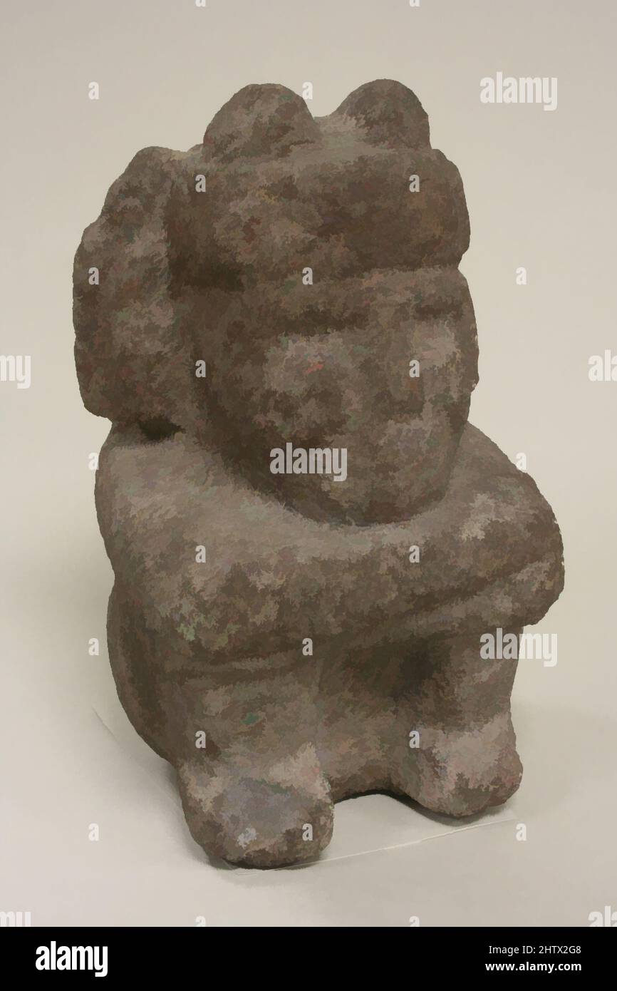 Art inspired by Seated Male Deity, 15th–16th century, Mexico, Mesoamerica, Aztec, Stone, stucco, Overall: 9 1/2 x 5 1/4 in. (24.13 x 13.34 cm), Stone-Sculpture, Classic works modernized by Artotop with a splash of modernity. Shapes, color and value, eye-catching visual impact on art. Emotions through freedom of artworks in a contemporary way. A timeless message pursuing a wildly creative new direction. Artists turning to the digital medium and creating the Artotop NFT Stock Photo
