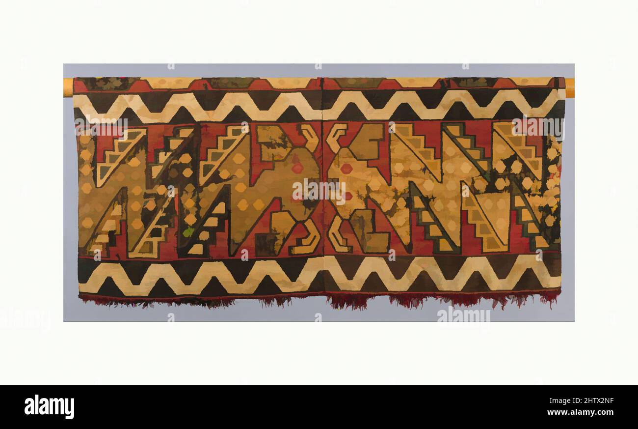 Art inspired by Tunic with Confronting Mythical Serpents, 800–850, Peru, Nasca-Wari, Camelid hair, Overall: 21 1/2 in. (54.61 cm), Textiles-Woven, The primary items of clothing for men in ancient Peru were tunics, with or without sleeves. They had a vertical slit opening at the top for, Classic works modernized by Artotop with a splash of modernity. Shapes, color and value, eye-catching visual impact on art. Emotions through freedom of artworks in a contemporary way. A timeless message pursuing a wildly creative new direction. Artists turning to the digital medium and creating the Artotop NFT Stock Photo