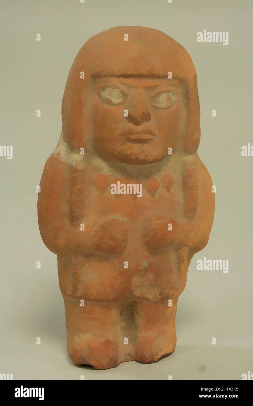 Art inspired by Standing Ceramic Figure, 3rd–5th century, Peru, Moche, Ceramic, H x W: 6 x 3 1/8in. (15.2 x 7.9cm), Ceramics-Sculpture, Classic works modernized by Artotop with a splash of modernity. Shapes, color and value, eye-catching visual impact on art. Emotions through freedom of artworks in a contemporary way. A timeless message pursuing a wildly creative new direction. Artists turning to the digital medium and creating the Artotop NFT Stock Photo