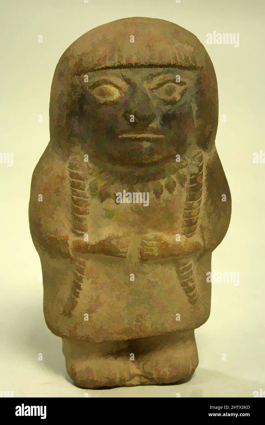 Art inspired by Standing Ceramic Figure, 3rd–5th century, Peru, Moche, Ceramic, H x W: 6 x 3 1/4in. (15.2 x 8.3cm), Ceramics-Sculpture, Classic works modernized by Artotop with a splash of modernity. Shapes, color and value, eye-catching visual impact on art. Emotions through freedom of artworks in a contemporary way. A timeless message pursuing a wildly creative new direction. Artists turning to the digital medium and creating the Artotop NFT Stock Photo