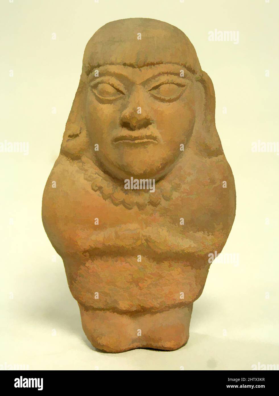 Art inspired by Standing Ceramic Figure, 3rd–5th century, Peru, Moche, Ceramic, H x W: 5 1/4 x 3in. (13.3 x 7.6cm), Ceramics-Sculpture, Classic works modernized by Artotop with a splash of modernity. Shapes, color and value, eye-catching visual impact on art. Emotions through freedom of artworks in a contemporary way. A timeless message pursuing a wildly creative new direction. Artists turning to the digital medium and creating the Artotop NFT Stock Photo