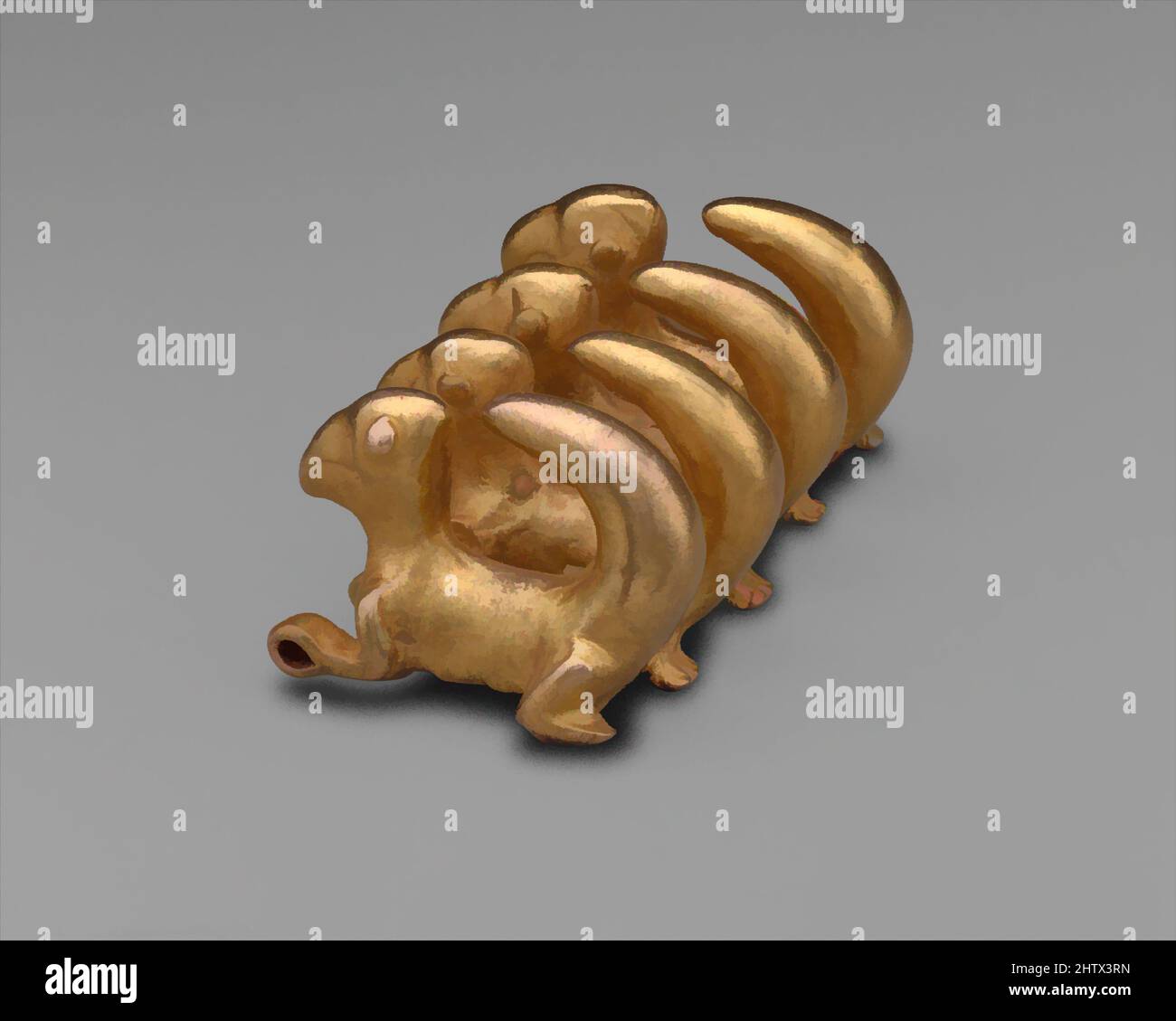 Art inspired by Curly-Tailed Animal Pendant, A.D. 100–500, Panama, Chiriqui (?), Initial Style, Gold, H. 1 1/4 × W. 2 3/4 × D. 1 1/2 in. (3.2 × 7 × 3.8 cm), Metal-Ornaments, Curly-tailed animals appear on pendants in groups of two, four, or six, though single animals are more common, Classic works modernized by Artotop with a splash of modernity. Shapes, color and value, eye-catching visual impact on art. Emotions through freedom of artworks in a contemporary way. A timeless message pursuing a wildly creative new direction. Artists turning to the digital medium and creating the Artotop NFT Stock Photo