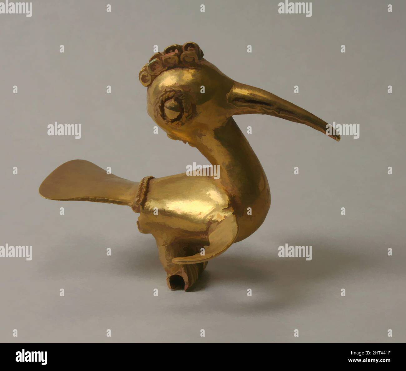 Art inspired by Bird Finial, 5th–10th century, Colombia, Zenu or Sinu, Gold, Height 2-1/8 in., Metal-Ornaments, Classic works modernized by Artotop with a splash of modernity. Shapes, color and value, eye-catching visual impact on art. Emotions through freedom of artworks in a contemporary way. A timeless message pursuing a wildly creative new direction. Artists turning to the digital medium and creating the Artotop NFT Stock Photo