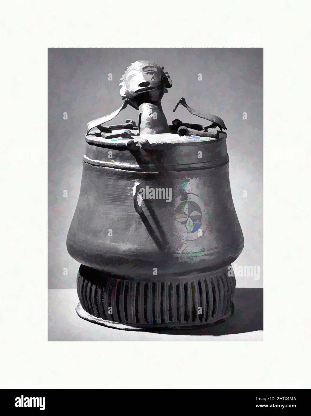 Art inspired by Lidded Vessel (Kuduo), 18th–19th century, Ghana, Akan peoples, Asante, Brass, H. 10 3/4 x W. 7 3/4 x D. 7 13/16 in. (27.3 x 19.7 x 19.9 cm), Metal-Containers, Ornate, cast brass vessels known as kuduo were the possessions of kings and courtiers in the Akan kingdoms, Classic works modernized by Artotop with a splash of modernity. Shapes, color and value, eye-catching visual impact on art. Emotions through freedom of artworks in a contemporary way. A timeless message pursuing a wildly creative new direction. Artists turning to the digital medium and creating the Artotop NFT Stock Photo
