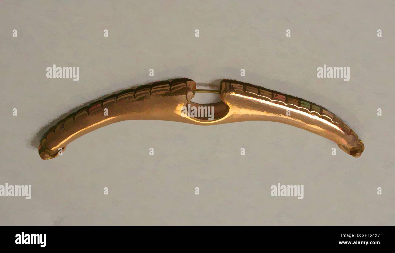 Art inspired by Nose Ornament, 11th–16th century, Colombia, Rio Cauca, Quimbaya (?), Gold, H. 3/4 x W. 2 3/4 in. (1.9 x 7 cm), Metal-Ornaments, Classic works modernized by Artotop with a splash of modernity. Shapes, color and value, eye-catching visual impact on art. Emotions through freedom of artworks in a contemporary way. A timeless message pursuing a wildly creative new direction. Artists turning to the digital medium and creating the Artotop NFT Stock Photo