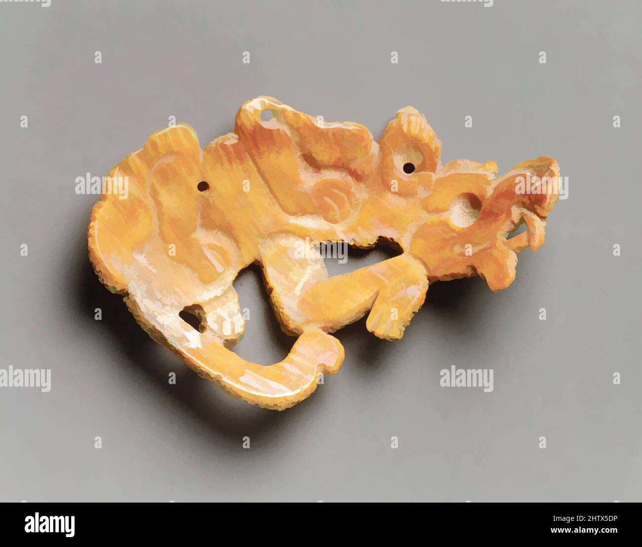 Art inspired by Canine Ornament, 7th–8th century, Guatemala or Mexico, Mesoamerica, Maya, Shell (Spondylus), H. 3 3/4 x W. 2 3/8 x D. 1 in. (9.5 x 6 x 2.5 cm), Shell-Ornaments, This orange shell pendant represents a dog. The dog seems to snarl as it raises its snout to expose sharp, Classic works modernized by Artotop with a splash of modernity. Shapes, color and value, eye-catching visual impact on art. Emotions through freedom of artworks in a contemporary way. A timeless message pursuing a wildly creative new direction. Artists turning to the digital medium and creating the Artotop NFT Stock Photo