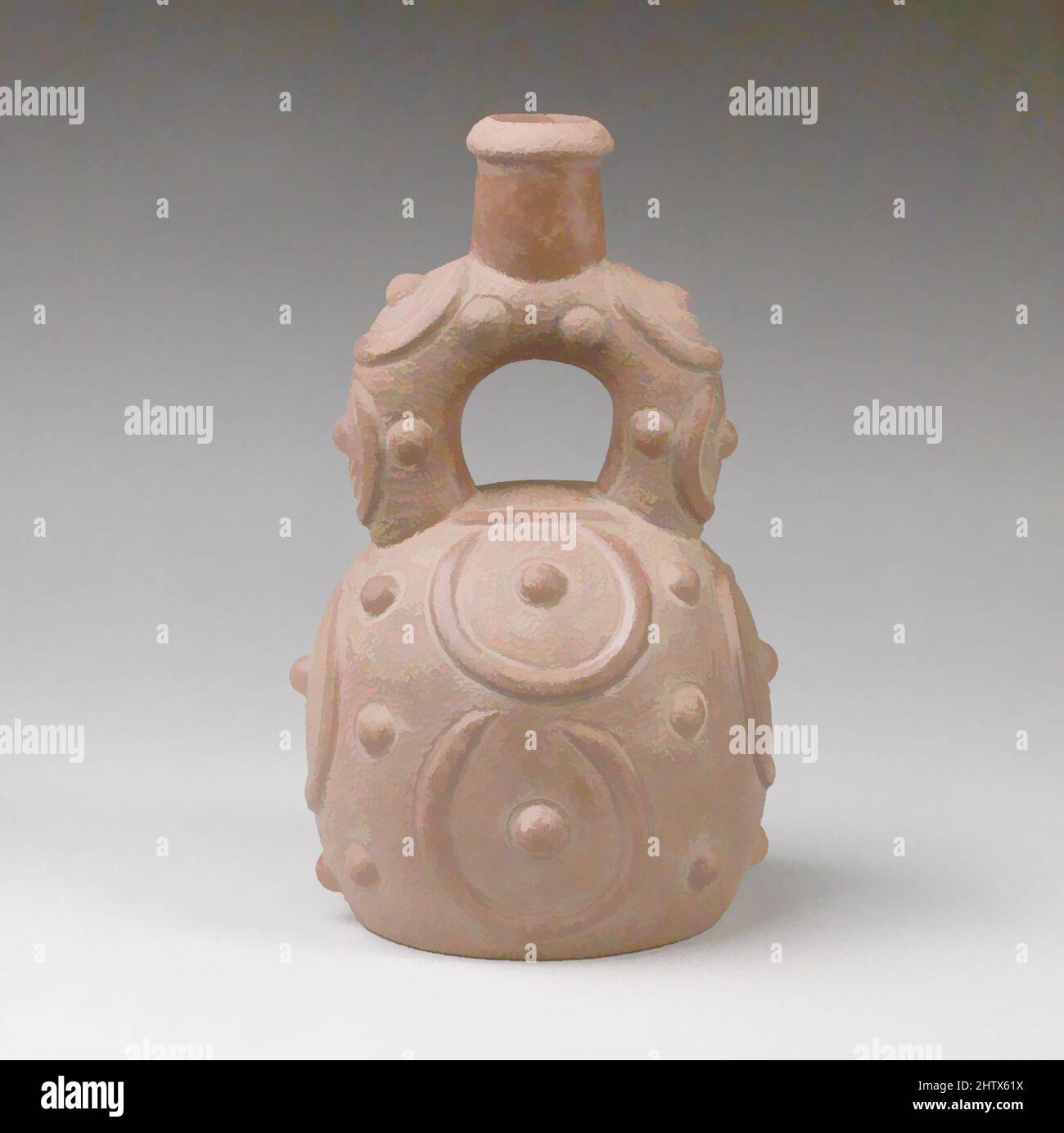 Art inspired by Stirrup-spout Bottle, 12th–5th century B.C., Peru, Cupisnique, Ceramic, Height 8-1/2 in. (21.6 cm), Ceramics-Containers, Bottles made in northern South America beginning in the second millennium B.C. were frequently made in a shape that is visually reminiscent of the, Classic works modernized by Artotop with a splash of modernity. Shapes, color and value, eye-catching visual impact on art. Emotions through freedom of artworks in a contemporary way. A timeless message pursuing a wildly creative new direction. Artists turning to the digital medium and creating the Artotop NFT Stock Photo