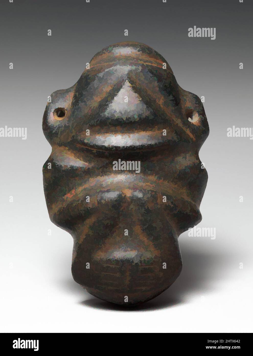 Art inspired by Figure, 13th–15th century, Dominican Republic, Caribbean, Taino, Diorite or granodiorite, Height 4-1/4 in. (10.8 cm), Stone-Sculpture, The image of a kneeling or crouching figure is a pervasive one in Taino art. Even in sculptures that are almost flat, such as this wide, Classic works modernized by Artotop with a splash of modernity. Shapes, color and value, eye-catching visual impact on art. Emotions through freedom of artworks in a contemporary way. A timeless message pursuing a wildly creative new direction. Artists turning to the digital medium and creating the Artotop NFT Stock Photo