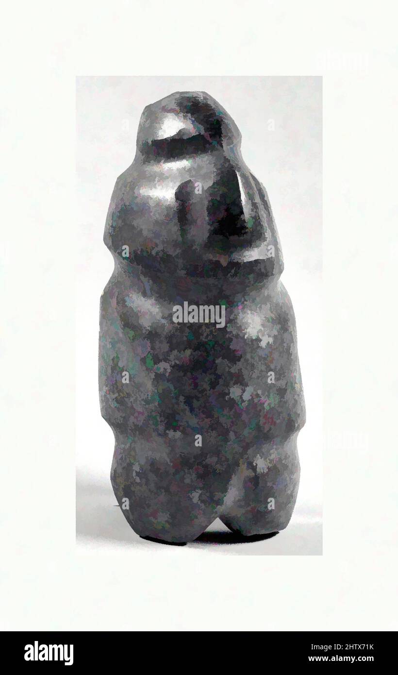 Art inspired by Stone Figure, 1st–8th century, Mexico, Mesoamerica, Guerrero, Balsas River region, Mezcala, Stone, H x W: 7 3/8 x 3 3/8in. (18.7 x 8.6cm), Stone-Sculpture, Classic works modernized by Artotop with a splash of modernity. Shapes, color and value, eye-catching visual impact on art. Emotions through freedom of artworks in a contemporary way. A timeless message pursuing a wildly creative new direction. Artists turning to the digital medium and creating the Artotop NFT Stock Photo