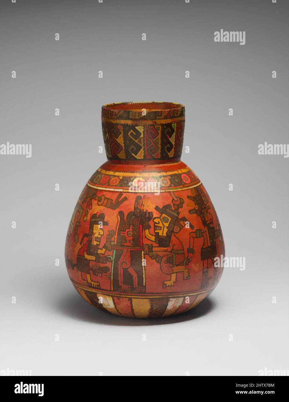 Art inspired by Jar with Ritual Scene, 1400–1500, Mexico, Mesoamerica, Nayarit, Ceramic, H. 10-1/2 x Diam. 7 3/4 in. (26.7 x 19.7 cm), Ceramics-Containers, During the last few centuries prior to the Spanish conquest, ceremonial vessels in Mexico had simple forms with large surfaces to, Classic works modernized by Artotop with a splash of modernity. Shapes, color and value, eye-catching visual impact on art. Emotions through freedom of artworks in a contemporary way. A timeless message pursuing a wildly creative new direction. Artists turning to the digital medium and creating the Artotop NFT Stock Photo