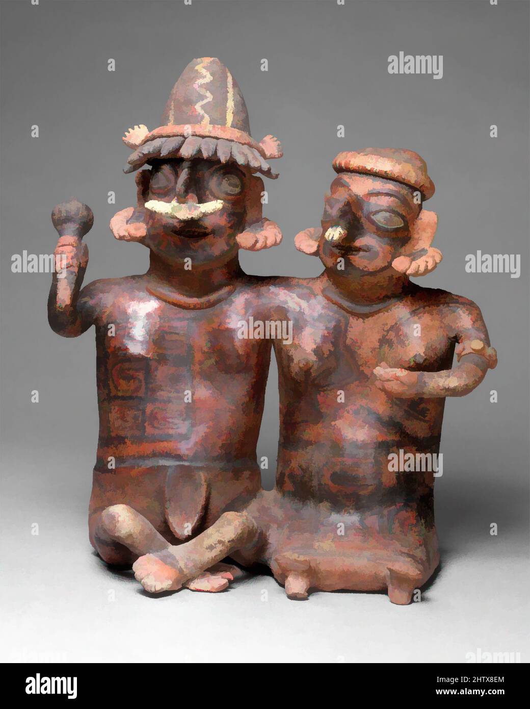 Art inspired by Ancestor Pair, 1st century B.C.–A.D. 3rd century, Mexico, Mesoamerica, Nayarit, Ixtlan del Río, Ceramic, H. 17 1/4 x W. 15 1/4 in. (43.8 x 38.7 cm), Ceramics-Sculpture, Classic works modernized by Artotop with a splash of modernity. Shapes, color and value, eye-catching visual impact on art. Emotions through freedom of artworks in a contemporary way. A timeless message pursuing a wildly creative new direction. Artists turning to the digital medium and creating the Artotop NFT Stock Photo