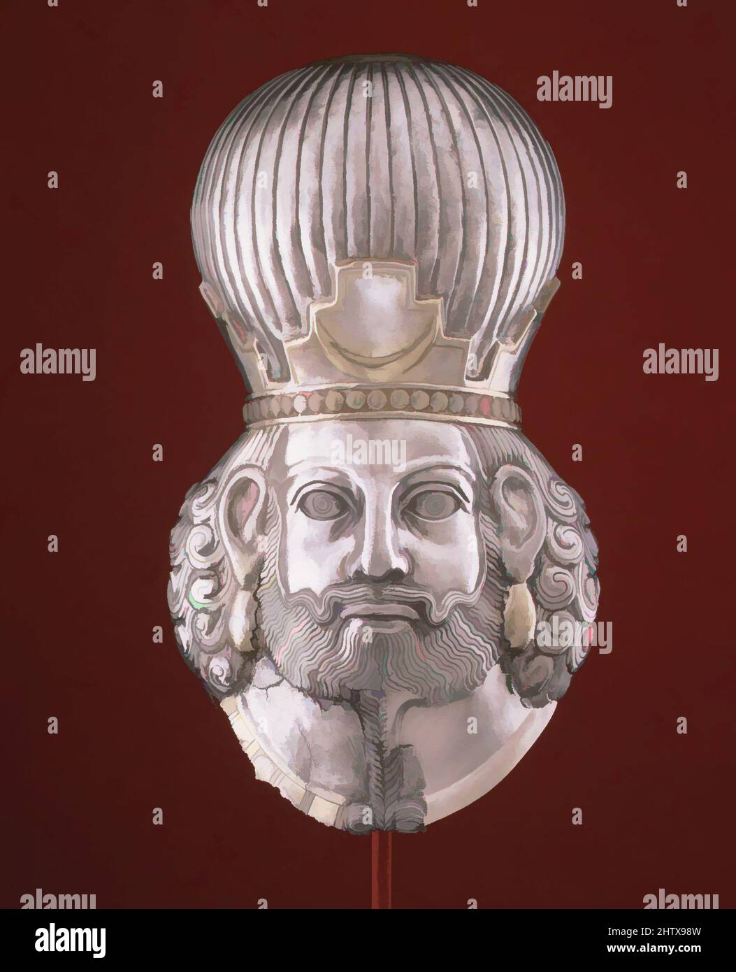 Art inspired by Head of a king, Sasanian, ca. 4th century, Iran, Sasanian, Silver, mercury gilding, 15 3/4 x 9 x 7 7/8 in. (40 x 22.9 x 20 cm), Metalwork-Sculpture, The Sasanian dynasty of Iran ruled an area from the Euphrates River to Bactria from the third century A.D. until the, Classic works modernized by Artotop with a splash of modernity. Shapes, color and value, eye-catching visual impact on art. Emotions through freedom of artworks in a contemporary way. A timeless message pursuing a wildly creative new direction. Artists turning to the digital medium and creating the Artotop NFT Stock Photo