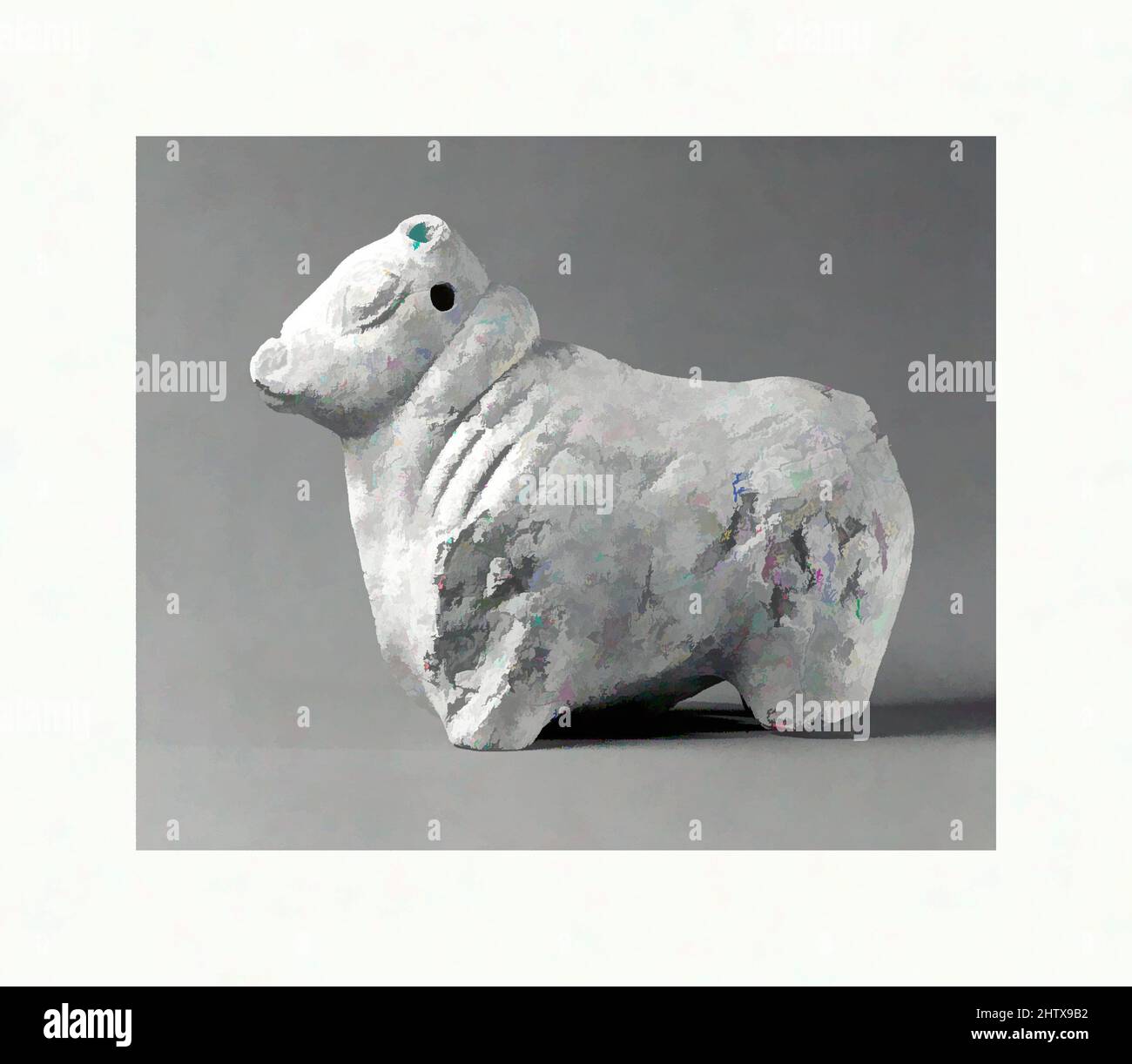 Art inspired by Figure of a bull, Mature Harappan, ca. 2600–1900 B.C., Indus Valley, Indus, Serpentine, 4.47 x 2.19 x 5.79 in. (11.35 x 5.56 x 14.71 cm), Stone-Sculpture, Classic works modernized by Artotop with a splash of modernity. Shapes, color and value, eye-catching visual impact on art. Emotions through freedom of artworks in a contemporary way. A timeless message pursuing a wildly creative new direction. Artists turning to the digital medium and creating the Artotop NFT Stock Photo