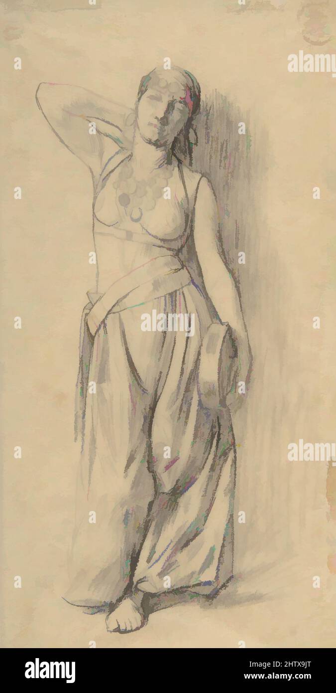Art inspired by Study for 'The Almeh', 1879, Black chalk on tracing paper, Sheet: 8 11/16 x 4 1/16 in. (22.1 x 10.3cm), Drawings, Charles Bargue (French, Paris 1825/26–1883 Paris, Classic works modernized by Artotop with a splash of modernity. Shapes, color and value, eye-catching visual impact on art. Emotions through freedom of artworks in a contemporary way. A timeless message pursuing a wildly creative new direction. Artists turning to the digital medium and creating the Artotop NFT Stock Photo