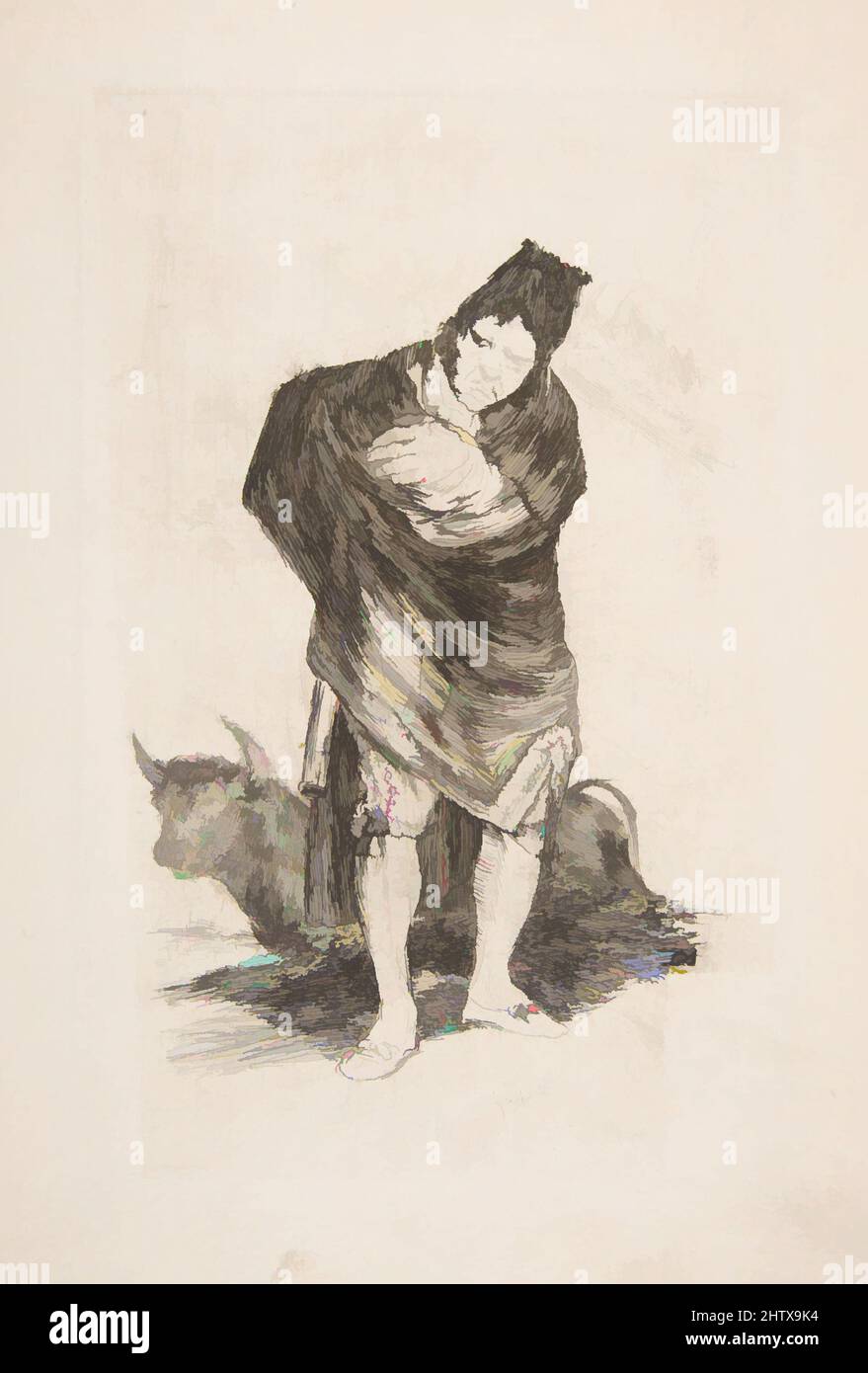 Art inspired by The cloaked man (El Embozado), Etching and drypoint, Plate: 7 1/2 × 4 3/4 in. (19 × 12 cm), Prints, After Goya (Francisco de Goya y Lucientes) (Spanish, Fuendetodos 1746–1828 Bordeaux, Classic works modernized by Artotop with a splash of modernity. Shapes, color and value, eye-catching visual impact on art. Emotions through freedom of artworks in a contemporary way. A timeless message pursuing a wildly creative new direction. Artists turning to the digital medium and creating the Artotop NFT Stock Photo