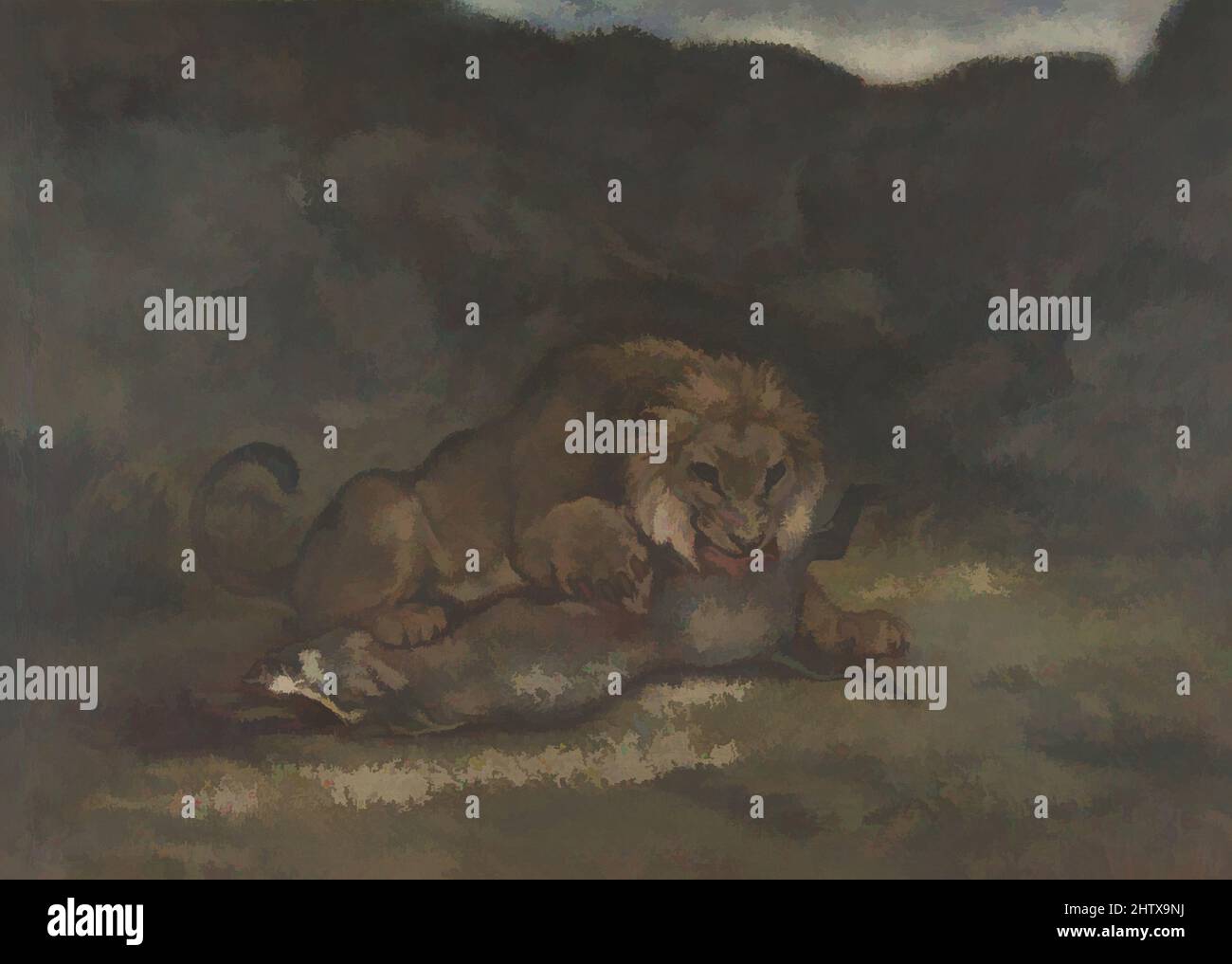 Leon Devorando Art inspired by Lion Devouring Prey, 1810–75, Watercolor, Sheet: 10 3/8 ...