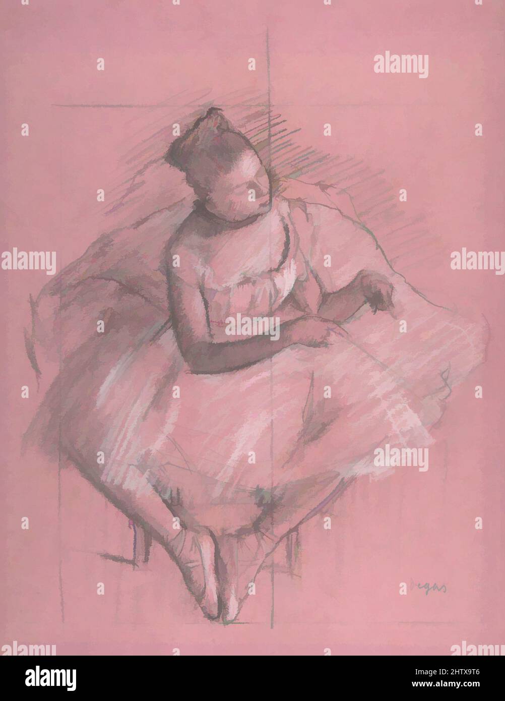 Art inspired by Seated Dancer, 1873–74, Graphite and charcoal heightened with white on pink wove paper;squared for transfer, Sheet: 16 9/16 x 12 5/8 in. (42 x 32cm), Drawings, Edgar Degas (French, Paris 1834–1917 Paris, Classic works modernized by Artotop with a splash of modernity. Shapes, color and value, eye-catching visual impact on art. Emotions through freedom of artworks in a contemporary way. A timeless message pursuing a wildly creative new direction. Artists turning to the digital medium and creating the Artotop NFT Stock Photo