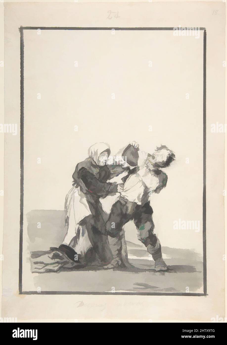 Art inspired by You'll See Later, 1806–17, Brush with black and gray wash on laid paper, Overall: 10 1/2 x 7 3/8 in. (26.7 x 18.8 cm), Drawings, Goya (Francisco de Goya y Lucientes) (Spanish, Fuendetodos 1746–1828 Bordeaux, Classic works modernized by Artotop with a splash of modernity. Shapes, color and value, eye-catching visual impact on art. Emotions through freedom of artworks in a contemporary way. A timeless message pursuing a wildly creative new direction. Artists turning to the digital medium and creating the Artotop NFT Stock Photo