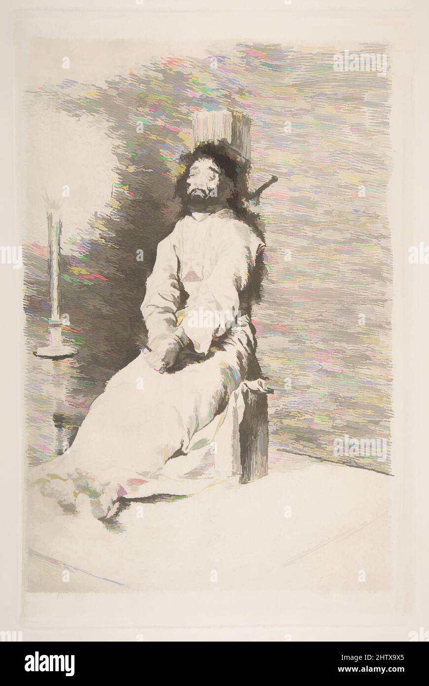 Art inspired by The garroted man (El agarrotado), 1778–80, Etching and burin, Plate: 12 15/16 × 8 3/8 in. (32.8 × 21.3 cm), Prints, Goya (Francisco de Goya y Lucientes) (Spanish, Fuendetodos 1746–1828 Bordeaux, Classic works modernized by Artotop with a splash of modernity. Shapes, color and value, eye-catching visual impact on art. Emotions through freedom of artworks in a contemporary way. A timeless message pursuing a wildly creative new direction. Artists turning to the digital medium and creating the Artotop NFT Stock Photo
