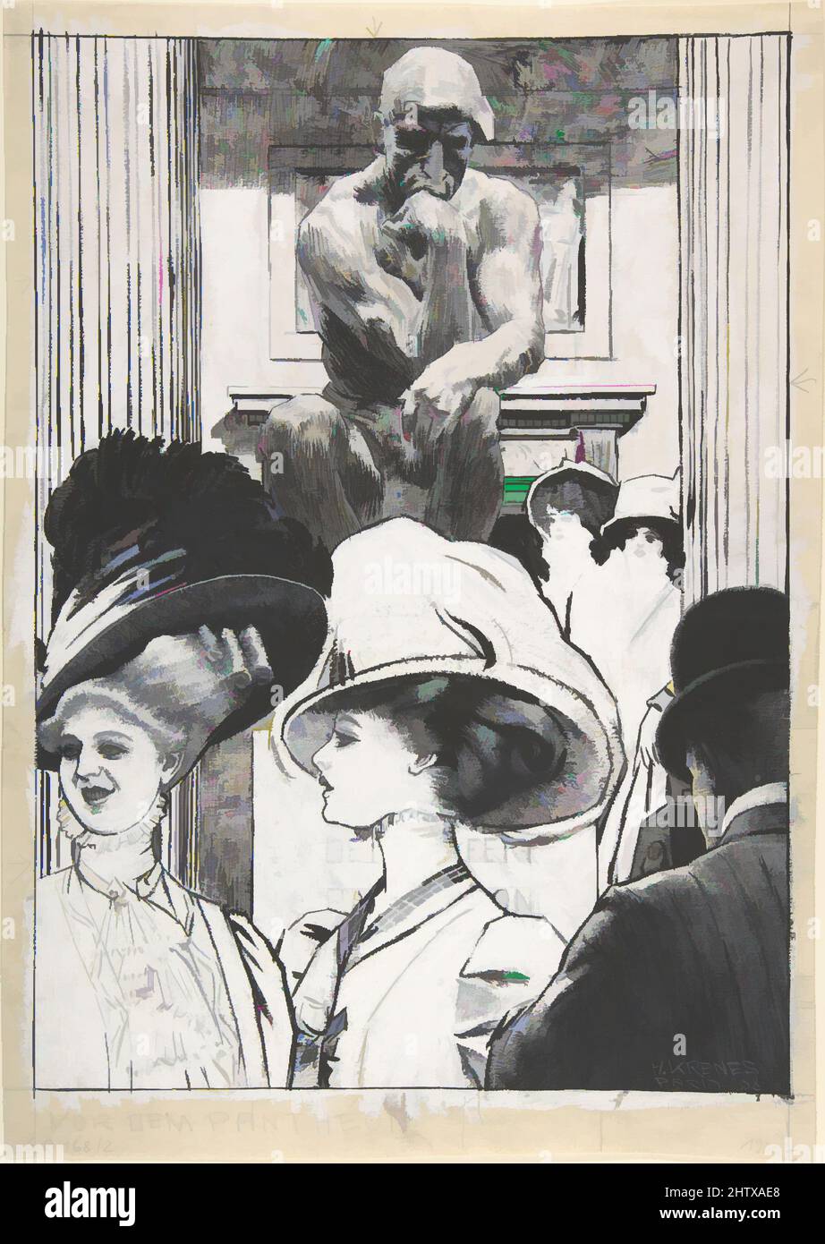 Art inspired by Vor dem Pantheon, 1908, Brush and black ink, white gouache (whiteout, white paint) Touches of silver paint(?), graphite(?), 15 1/2 x 10 15/16 in. (39.4 x 27.8 cm), Drawings, Heinrich Krenes (Austrian, Vienna 1874–1913 Vienna, Classic works modernized by Artotop with a splash of modernity. Shapes, color and value, eye-catching visual impact on art. Emotions through freedom of artworks in a contemporary way. A timeless message pursuing a wildly creative new direction. Artists turning to the digital medium and creating the Artotop NFT Stock Photo
