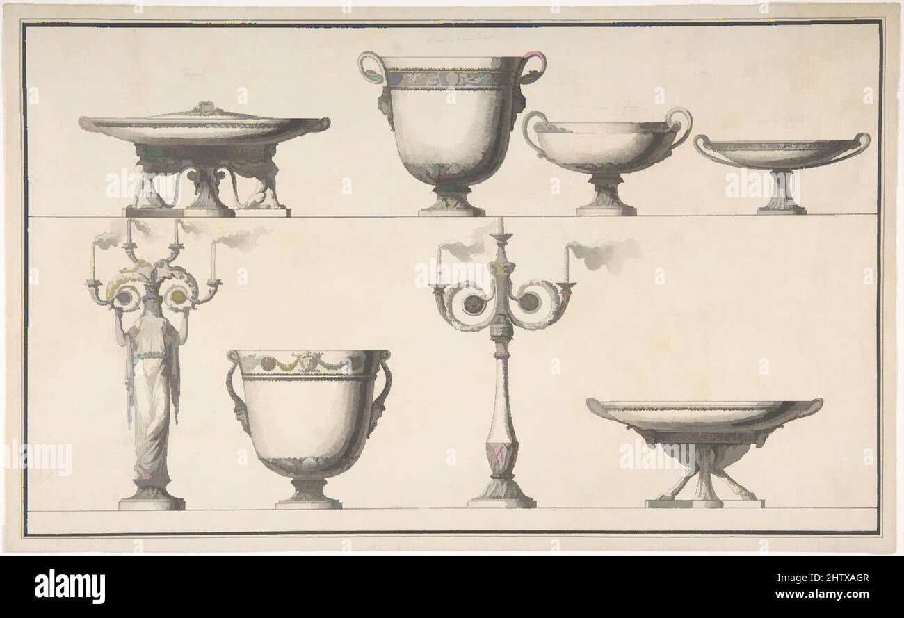 Art inspired by Designs for Silver, Pen and black ink, brush and black and gray wash, with framing lines in pen and black ink., 7 15/16 x 12 7/8 in. (20.2 x 32.7 cm), Drawings, Jean Guillaume Moitte (French, Paris 1746–1810 Paris, Classic works modernized by Artotop with a splash of modernity. Shapes, color and value, eye-catching visual impact on art. Emotions through freedom of artworks in a contemporary way. A timeless message pursuing a wildly creative new direction. Artists turning to the digital medium and creating the Artotop NFT Stock Photo